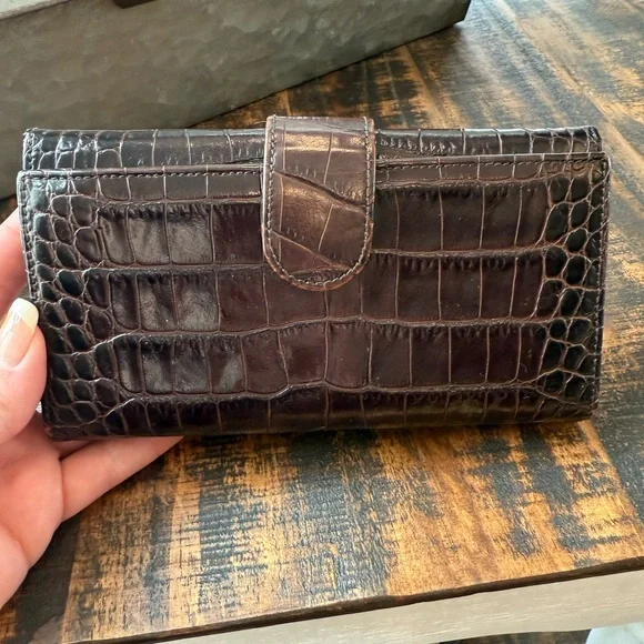 Furla Croc-Embossed Dark Brown Leather Wallet - Picture 2 of 10